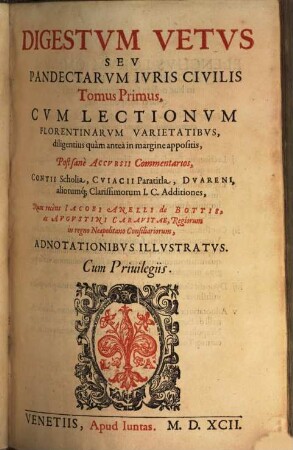 Digestvm Vetvs Sev Pandectarvm Ivris Civilis Tomvs ..., 1