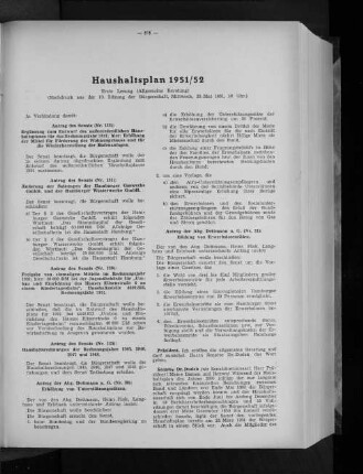 Haushaltsplan 1951/52