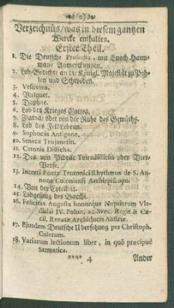 Verzeichnüs/ was in diesem gantzen Wercke enthalten.