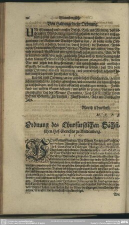 Ordnung des Churfürstlichen Sächsischen Hof-Gerichts zu Wittemberg