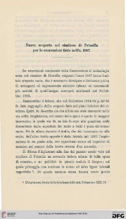 4.Ser.5.1887: Nuove scoperte nel cimitero di Priscilla per le escavazioni fatte nell'a. 1887