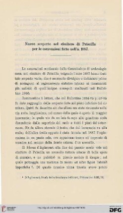 4.Ser.5.1887: Nuove scoperte nel cimitero di Priscilla per le escavazioni fatte nell'a. 1887