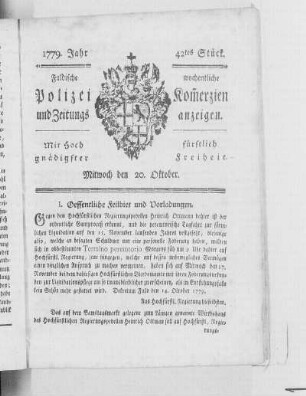 42tes Stück., Ausgabe vom 20. Oktober 1779