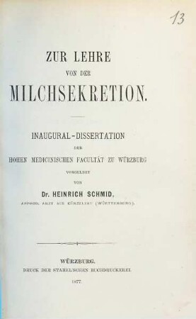 Zur Lehre von der Milchsekretion : Inaug.-Diss.