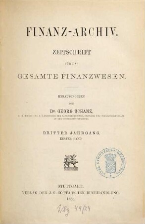 FinanzArchiv : European journal of public finance, 3,[1]. 1886