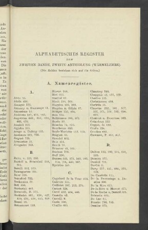 Alphabetisches Register zum zweiten Bande, zweite Abtheilung (Wärmelehre)