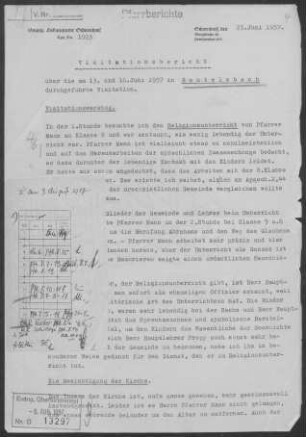 Beutelsbach: Visitationsbericht mit Pfarrbericht 1957