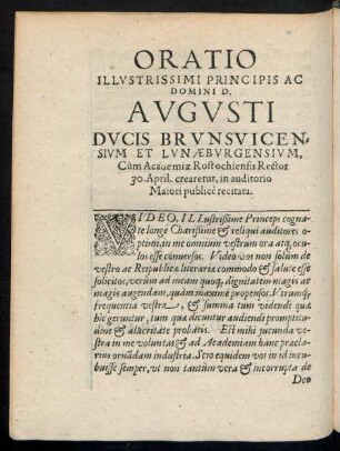 Oratio Illustrissimi Principis Ac Domini D. Augusti Ducis Brunsvicensium ...