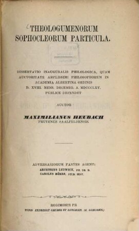 Theologumenorum Sophocleorum particula : Diss. inaug. philol.