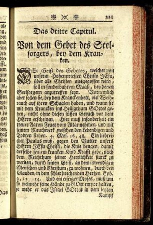 Das dritte Capitul. Von dem Gebet des Seelsorgers, bey dem Kranken.