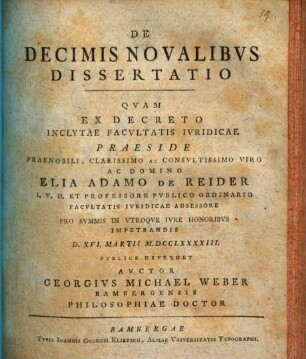 De Decimis Novalibus Dissertatio