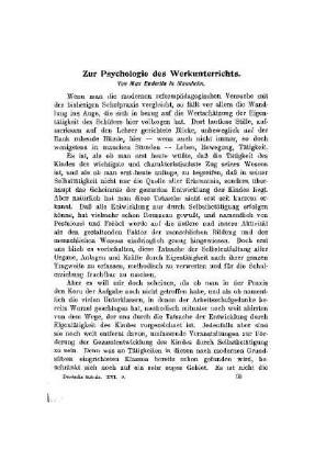 Zur Psychologie des Werkunterrichts