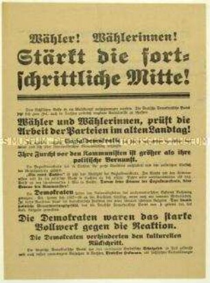 Aufruf der Deutschen Demokratischen Partei zur sächsischen Landtagswahl 1929