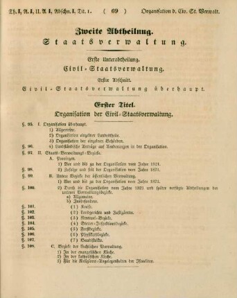 Zweite Abtheilung. Staatsverwaltung