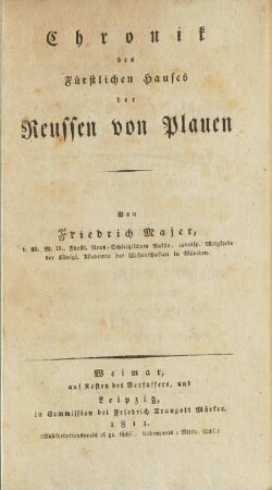 Chronik des Fürstlichen Hauses der Reussen von Plauen