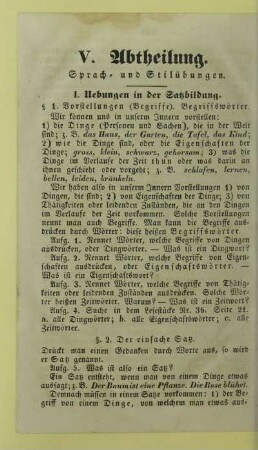 V. Abtheilung. Sprach- und Stilübungen