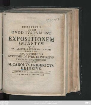 Dissertatio De Eo Qvod Ivstvm Est Circa Expositionem Infantvm
