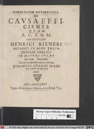Dissertatio Metaphysica De Causa Efficiente