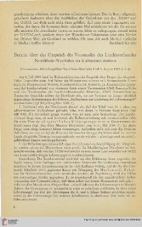 12: Bericht über das Gespräch des Vorstandes des Landesverbandes Nordrhein-Westfalen im Kultusministerium