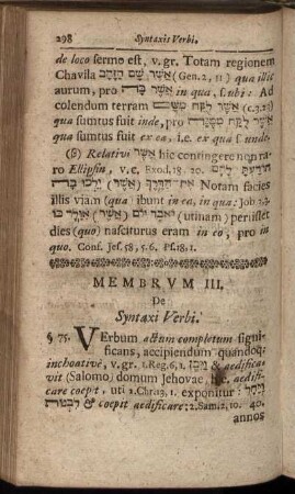 Membrum III. De Syntaxi Verbi. - Membrum IV. De Syntaxi Particularum.