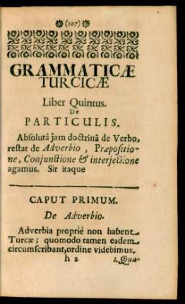 Grammaticae Turcicae Liber Quintus. De Particulis.