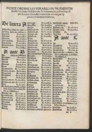 Index Ordine Litterario In Praesentis libelli vocabula/ & foliorum ...