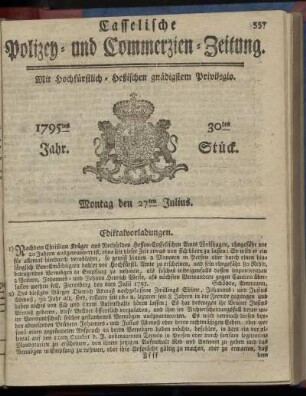 30tes Stueck, Montag den 27ten Julius 1795