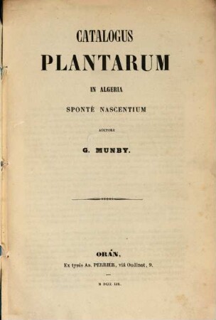 Catalogus plantarum in Algeria spontè nascentium