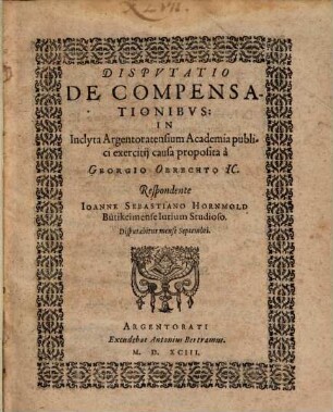Dispvtatio De Compensationibvs