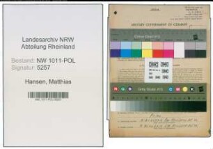 Entnazifizierung Matthias Hansen , geb. 04.09.1908 (Polizeibeamter)