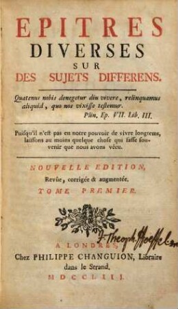 Epitres Diverses Sur Des Sujets Differens, 1