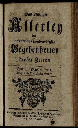 Den 27. October 1761. Drey und Vierzigstes Stück.