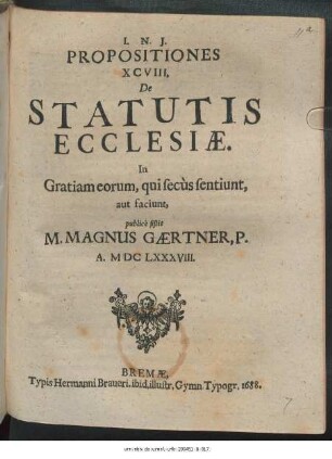 Propositiones XCVIII. De Statutis Ecclesiae