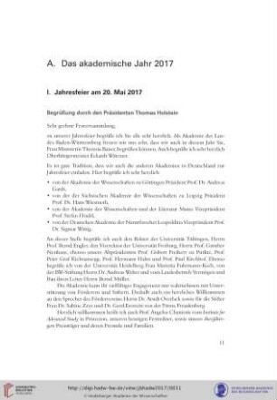 A. Das akademische Jahr 2017