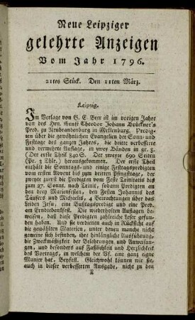 21tes Stück. Den 11ten März.