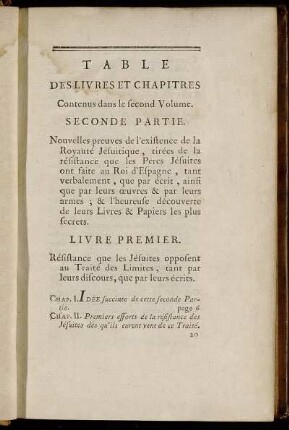 Table des Livres et Chapitres Contenus dans le second Volume. Seconde Partie.