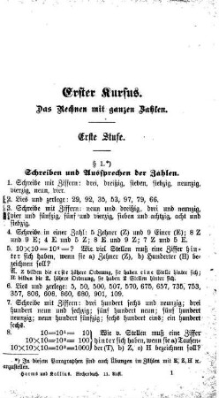 Erster Kursus. Das Rechnen mit ganzen Zahlen. Erste und zweite Stufe.