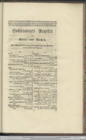 Vollständiges Register der Worte und Sachen