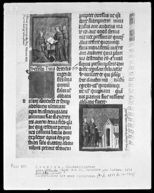 Regel des heiligen Benedikt — Zwei Miniaturen zu der Legende des heiligen Benedikt, Folio 46verso