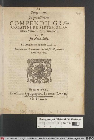 Programma In praelectionem Compendii Graecolatini De Septem Prioribus Synodis Oecumenicis : P.P. In Acad. Iulia ...