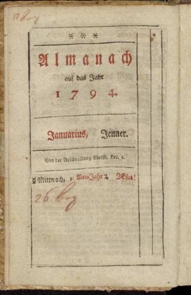 Almanach auf das Jahr 1794.