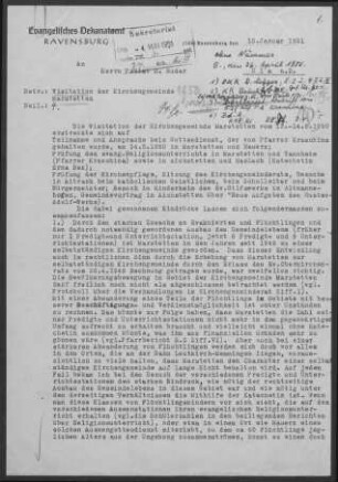 Marstetten: Visitationsbericht mit Pfarrbericht 1950