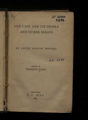 The Cape and its people and other essays by South African writers