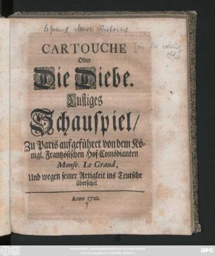 Cartouche Oder Die Diebe : Lustiges Schauspiel