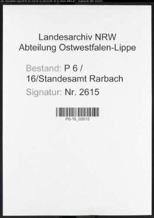 Sterberegister Standesamt Rarbach