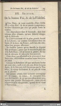 III. Section. De la bonne Foi, & de la Fidelité