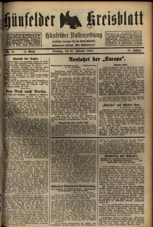 Erste Ausgabe vom Dienstag, den 25. Februar 1930.