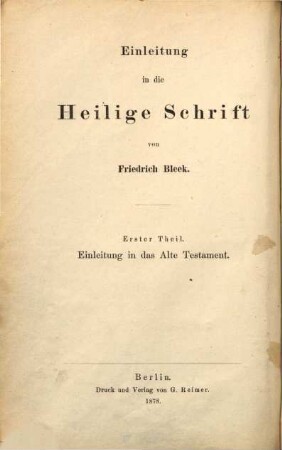 Einleitung in die Heilige Schrift, 1. Einleitung in das Alte Testament