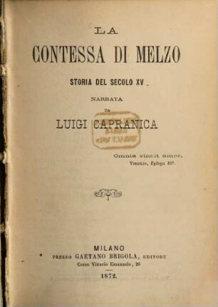 La Contessa di Melzo, storia de secolo XV narrata da Luigi Capranica