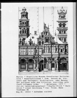Architectura, oder Bauung der Antiquen auss dem Vitruvius, woellches sein funff Colummen orden ... — fol.20: Architekturentwurf